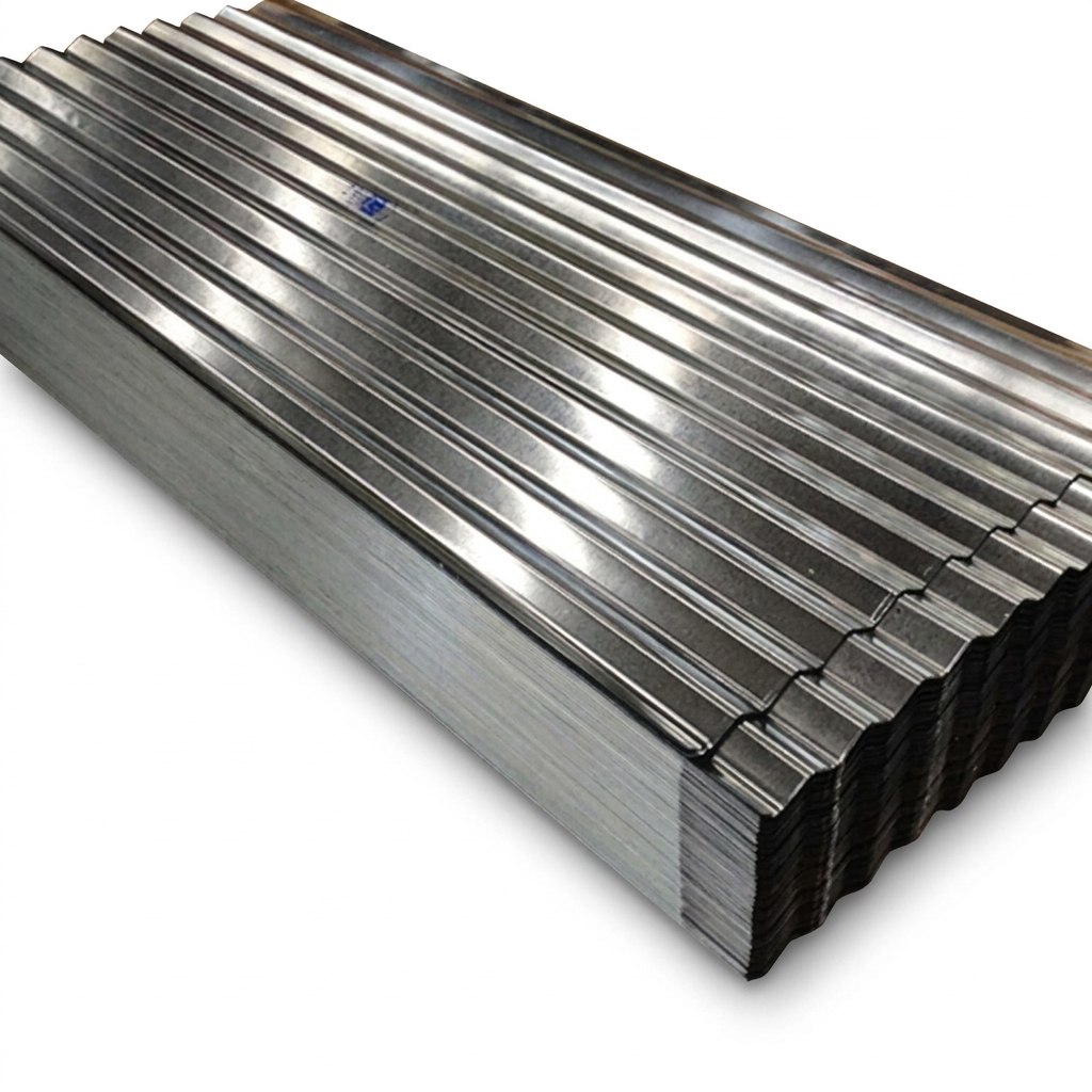 Stack of corrugated galvanized steel roofing sheets