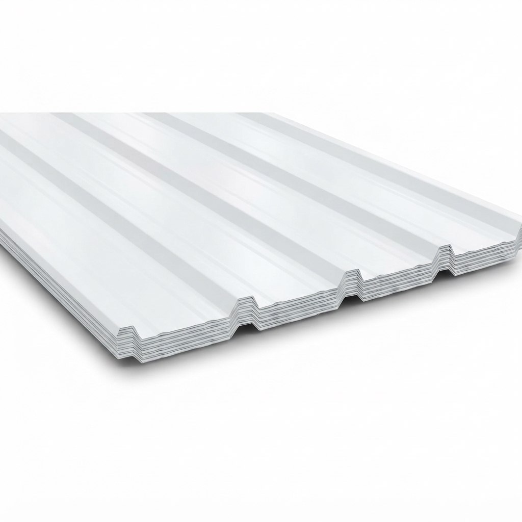 Stack of white prepainted corrugated sheets